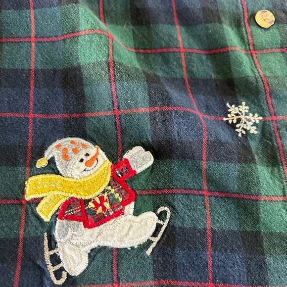 Vintage 90s Christmas Winter Plaid Button Down Snowman - Picture 5 of 5